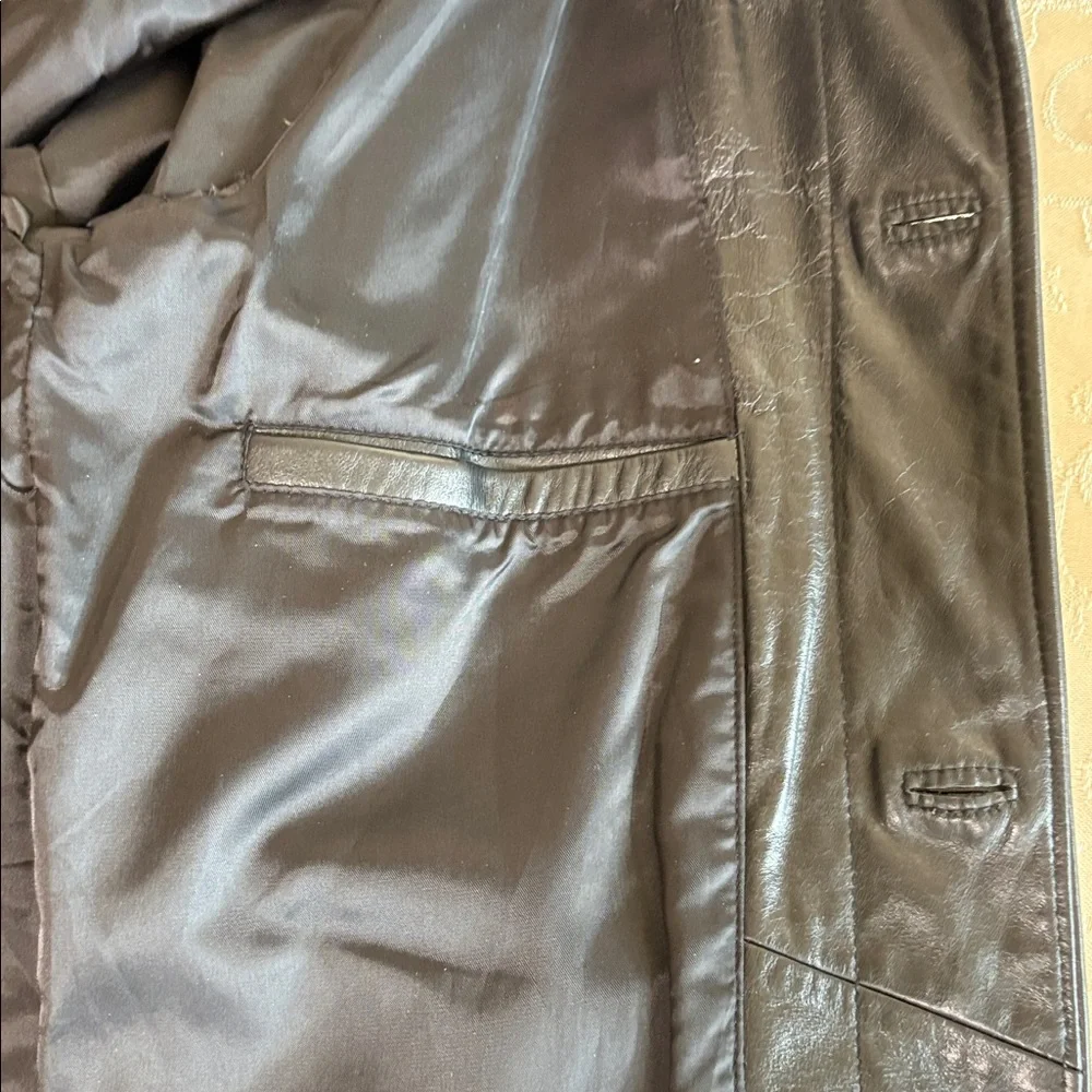 Banana Republic Black Leather Trench Car Coat black genuine leather man Sz XS